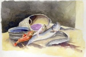 Voir le détail de cette oeuvre: nature morte aux poissons d'apres Victor Gensoller
